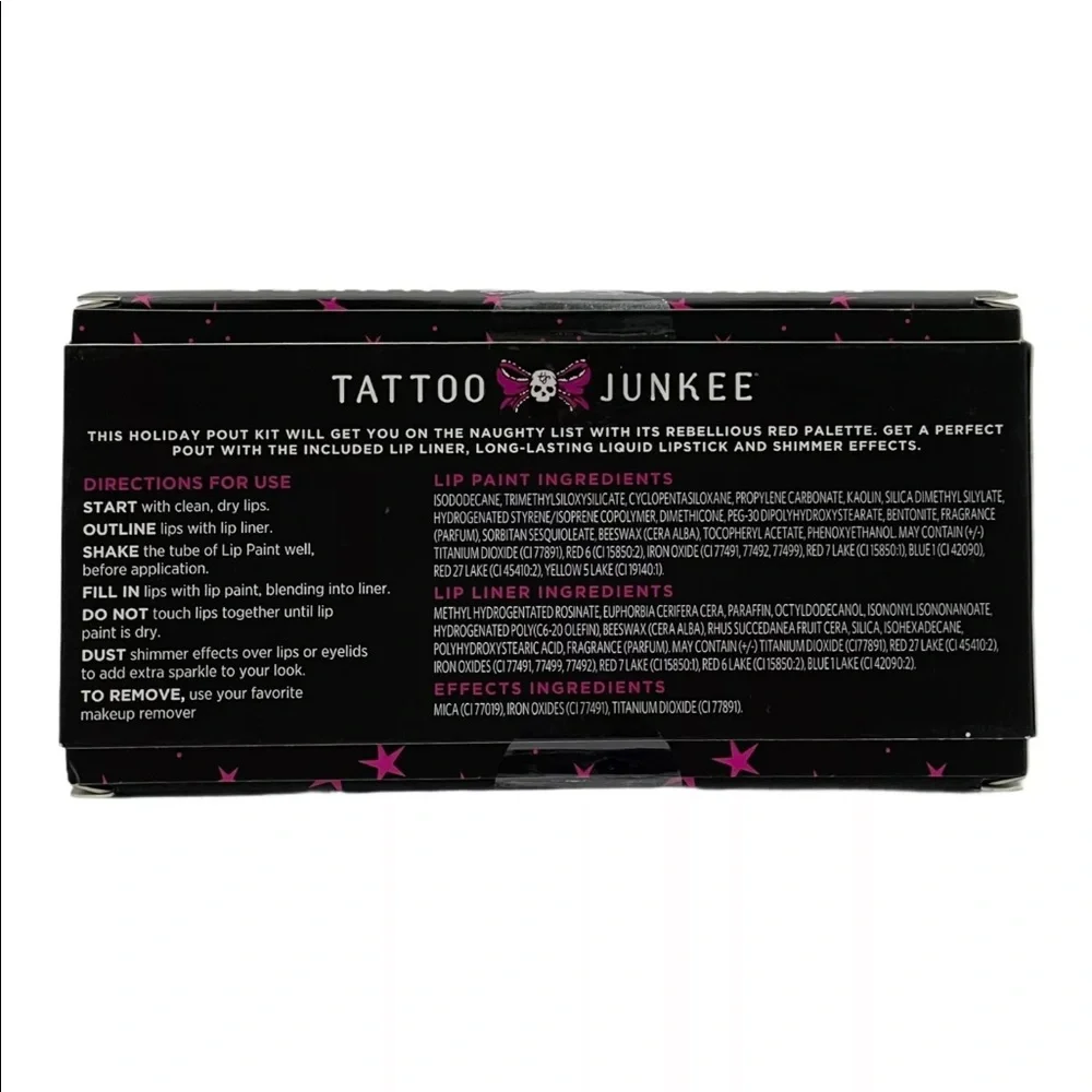 Tattoo Junkee Pout Kit Lip Paint Liner Metallic Naughty & Nice Liquid Lipstick - Picture 5 of 5